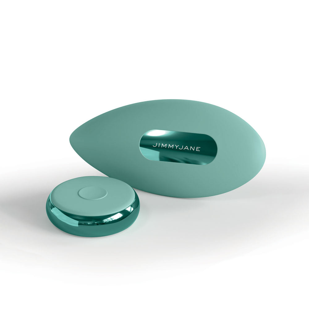JimmyJane Ascend 3 - Teal 9 cm USB Rechargeable Stimulator with Wireless Remote on a white background.