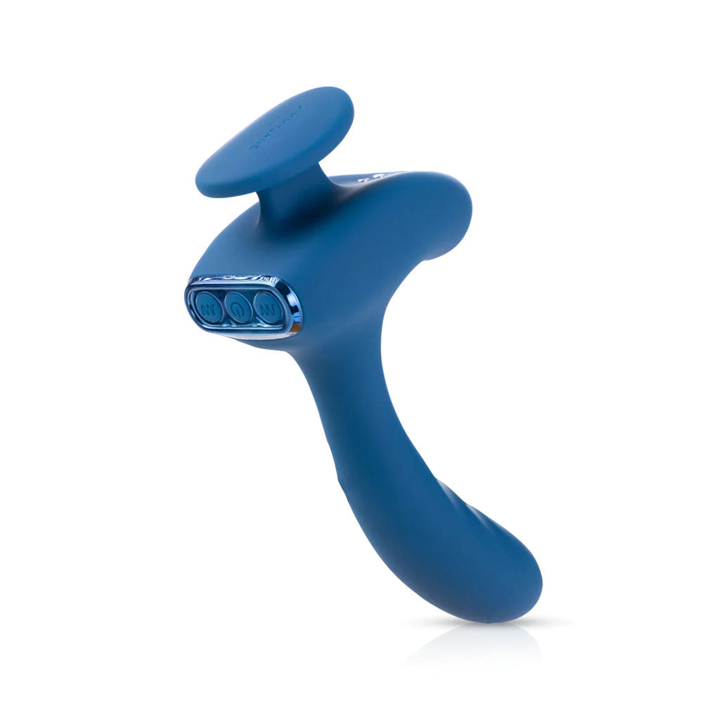 JimmyJane Solis Kyrios -  USB Rechargeable Prostate Massager with Remote in blue, ergonomically designed for pleasure.