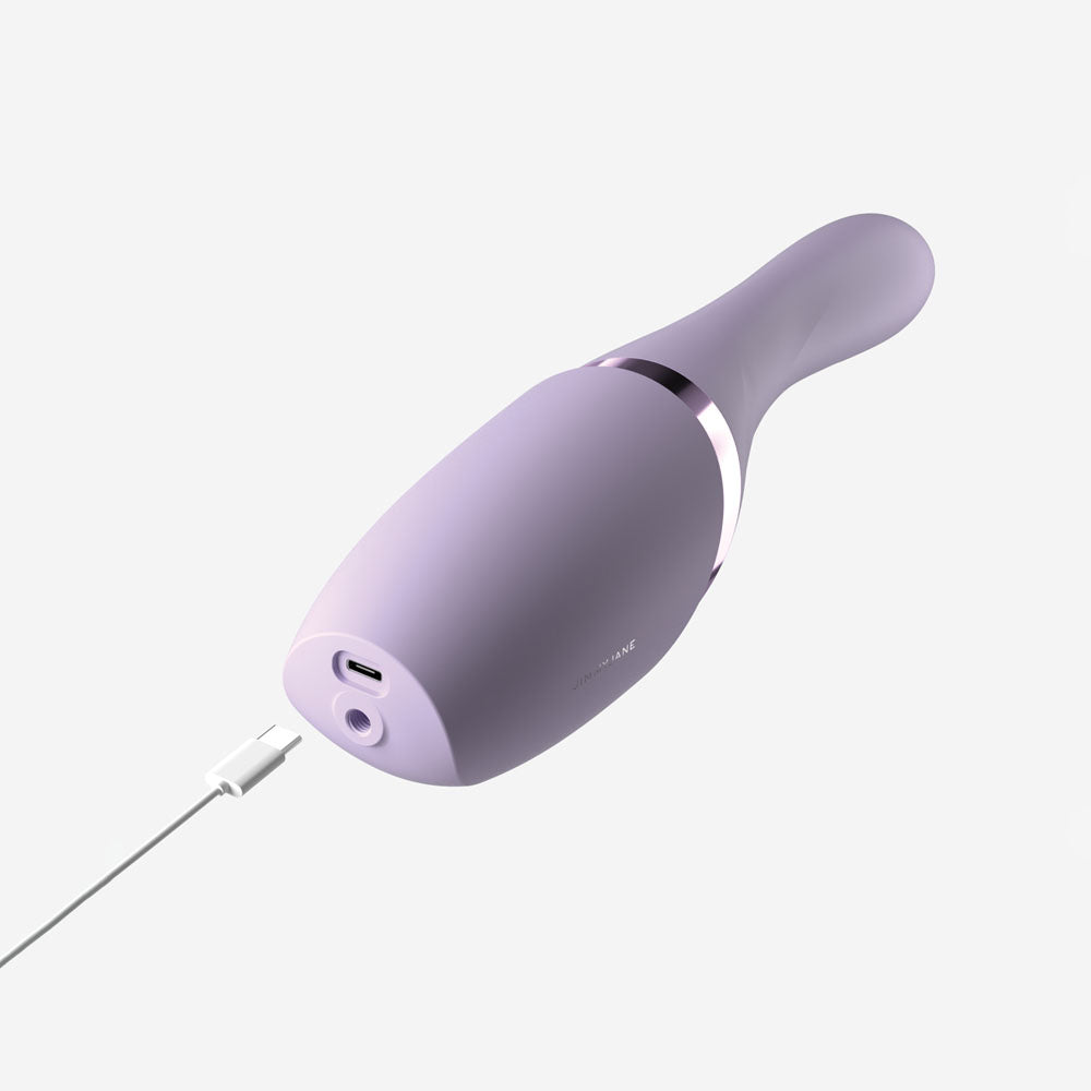 JimmyJane Hello Bang -  27 cm USB Rechargeable Warming & Thrusting Vibrator in soft lavender.