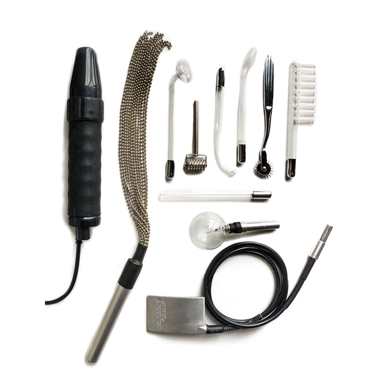KinkLab Agent Noir Neon Wand Kit - E-Stim Kit - 11 Piece Set including various electrodes and accessories.