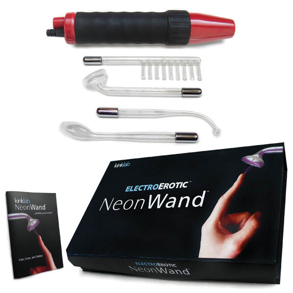 KinkLab Neon Wand Electrosex Kit -  E-Stim Kit - 5 Piece Set including wand, glass attachments and instruction book.