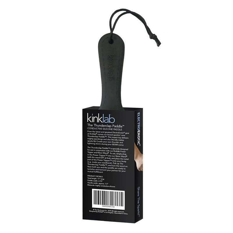 KinkLab The Thunderclap Paddle - E-Stim Accessory for Kinklab Power Tripper packaged with details.