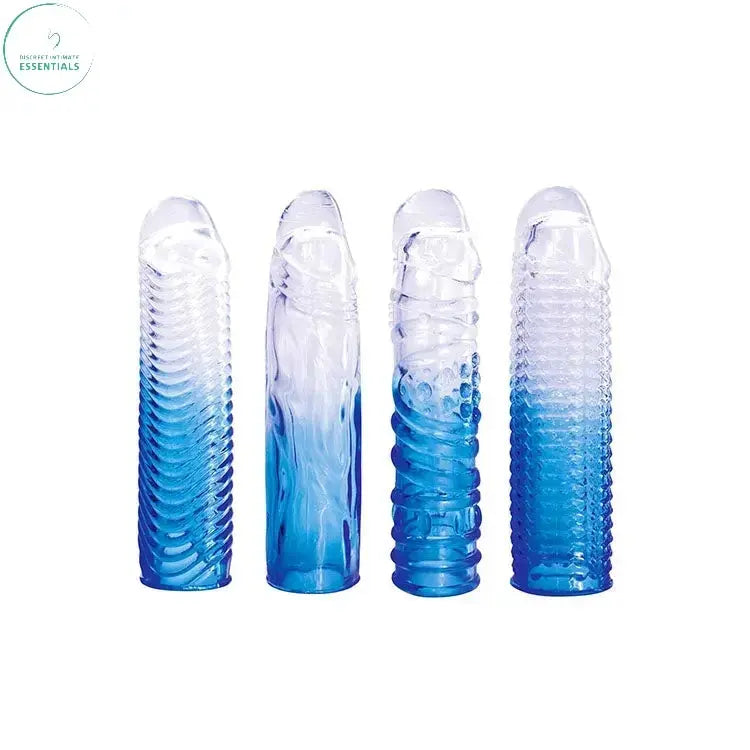 Affordable quality Adam & Eve SAPPHIRE Sleeve Set -  Clear Penis Sleeve Set - Set of 4  from Adam & Eve by Discreet Intimate Essentials with Discreet Delivery 