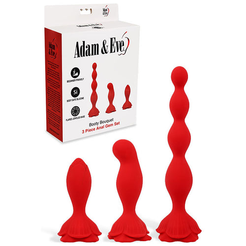 Adam & Eve BOOTY BOUQUET -  Anal Training Kit - Set of 3 Sizes featuring three elegant red anal plugs.
