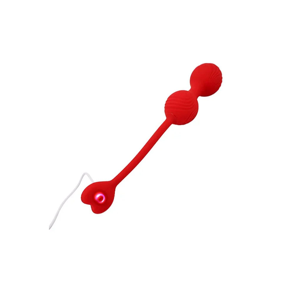 Adam & Eve SWEETHEART Kegel Trainer - USB Rechargeable Vibrating Kegel Balls with Remote in red color.