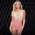 LAPDANCE Rosy Sunset Bodysuit - Cream/Rose - One Size, elegant lace and fishnet design with ombré fade.