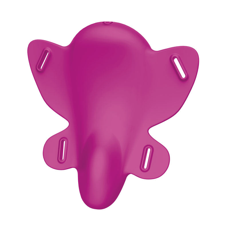 Love Distance REACH - Rose Rechargeable Strap-On Stimulator with App Control in vibrant pink color, designed for hands-free stimulation.