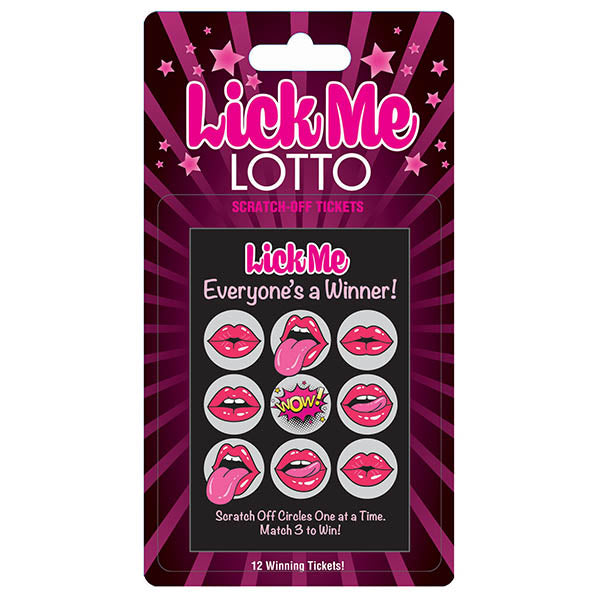 Lick Me Lotto - Naughty Scratcher tickets featuring playful lip designs and a fun interactive game, perfect for adult entertainment.