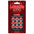 Love Me Lotto - Naughty Scratcher featuring scratch-off tickets with red hearts and winning text.