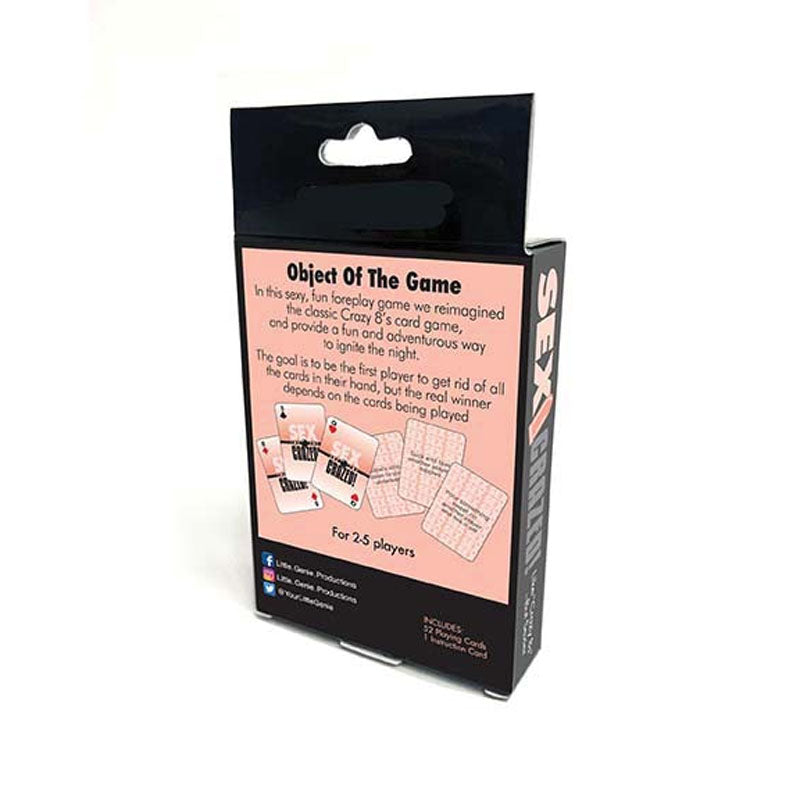 Sex Crazed - Couples Card Game packaging featuring the game objective and details for 2-5 players.