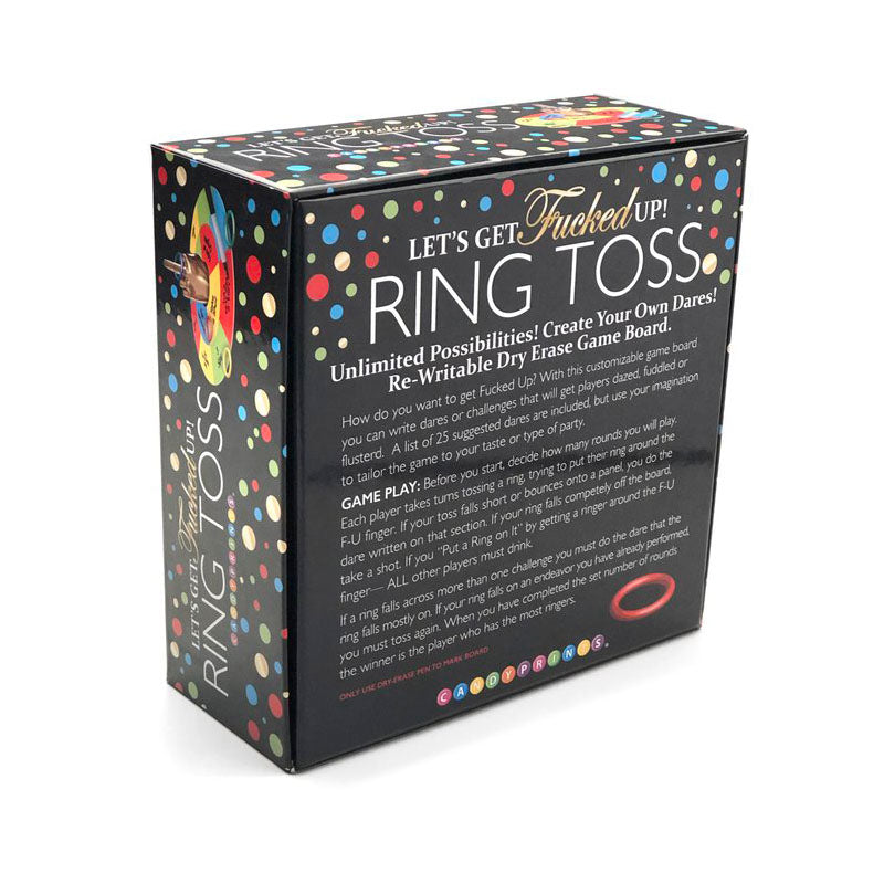 Lets Get Fucked Up Ring Toss - Adult Party Game box with colorful dots and game instructions visible.