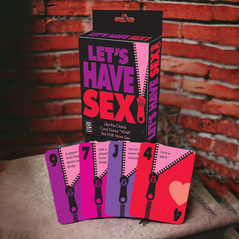 Let's Have Sex - Naughty Card Game packaging with cards displayed, perfect for adult entertainment fun.