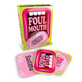 Foul Mouth - Novelty Card Game packaging with cards featuring swear words for a fun, exciting gameplay experience.