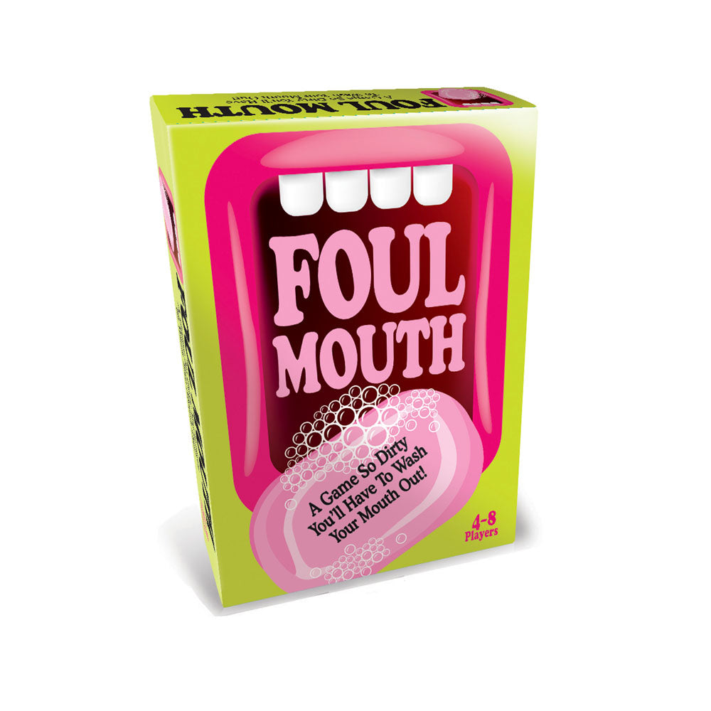 Foul Mouth - Novelty Card Game box featuring bold lettering and playful design, perfect for group fun.