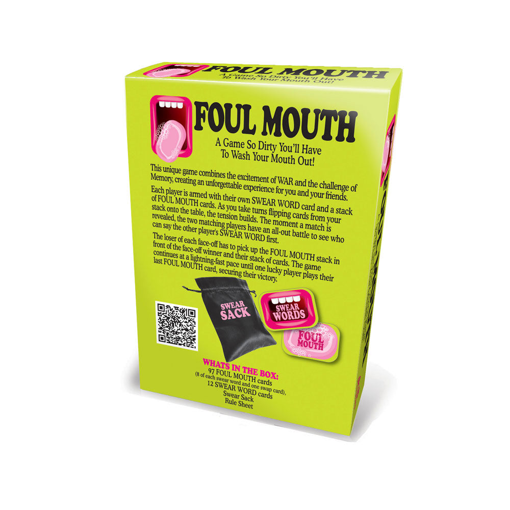 Foul Mouth - Novelty Card Game box featuring SWEAR WORD cards and FOUL MOUTH cards for an exciting party game experience.