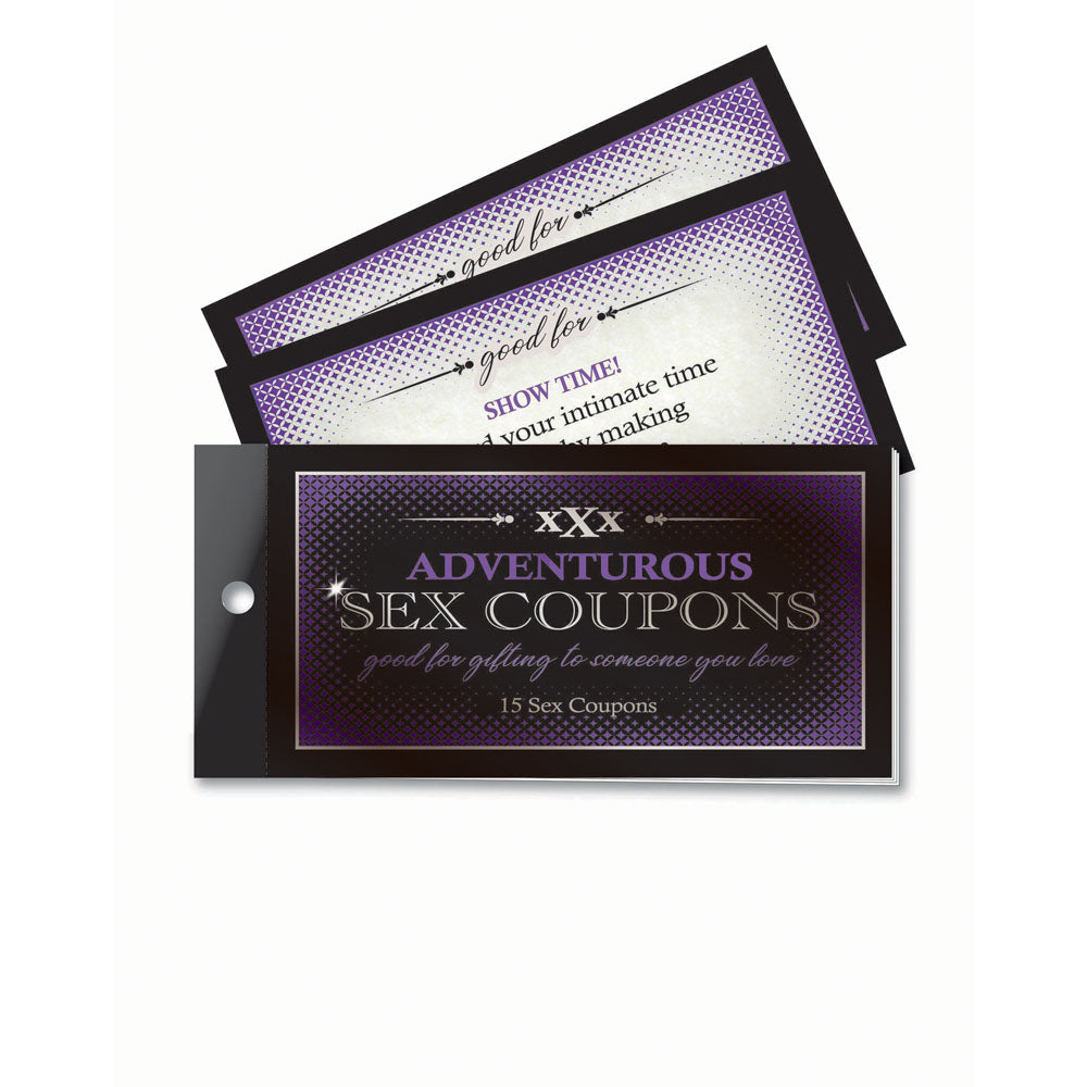 Adventurous Sex Coupons - Set of 15 Coupons featuring naughty fantasies for intimate moments.