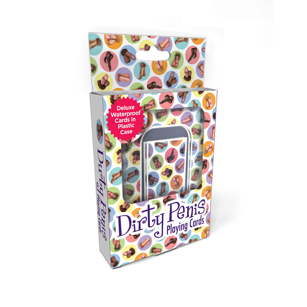 Dirty Penis Playing Cards - Waterproof Novelty Playing Cards in a colorful, patterned box showcasing fun designs.