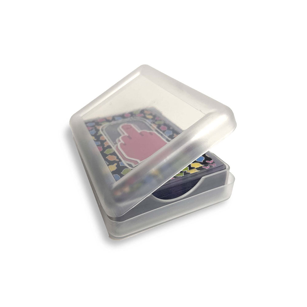 Give A Fuck Playing Cards - Waterproof Novelty Playing Cards in a clear case showcasing middle finger design.
