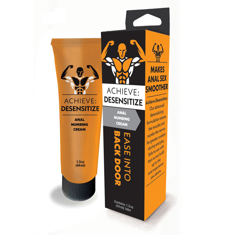 Achieve: Desensitize - Anal Numbing Cream tube and packaging, ideal for anal desensitizing cream use.
