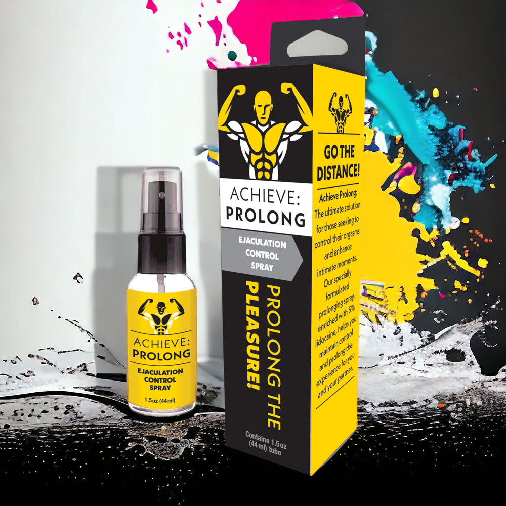 Achieve: Prolong - Ejaculation Control Spray for Men in 29 ml bottle with bold packaging design.