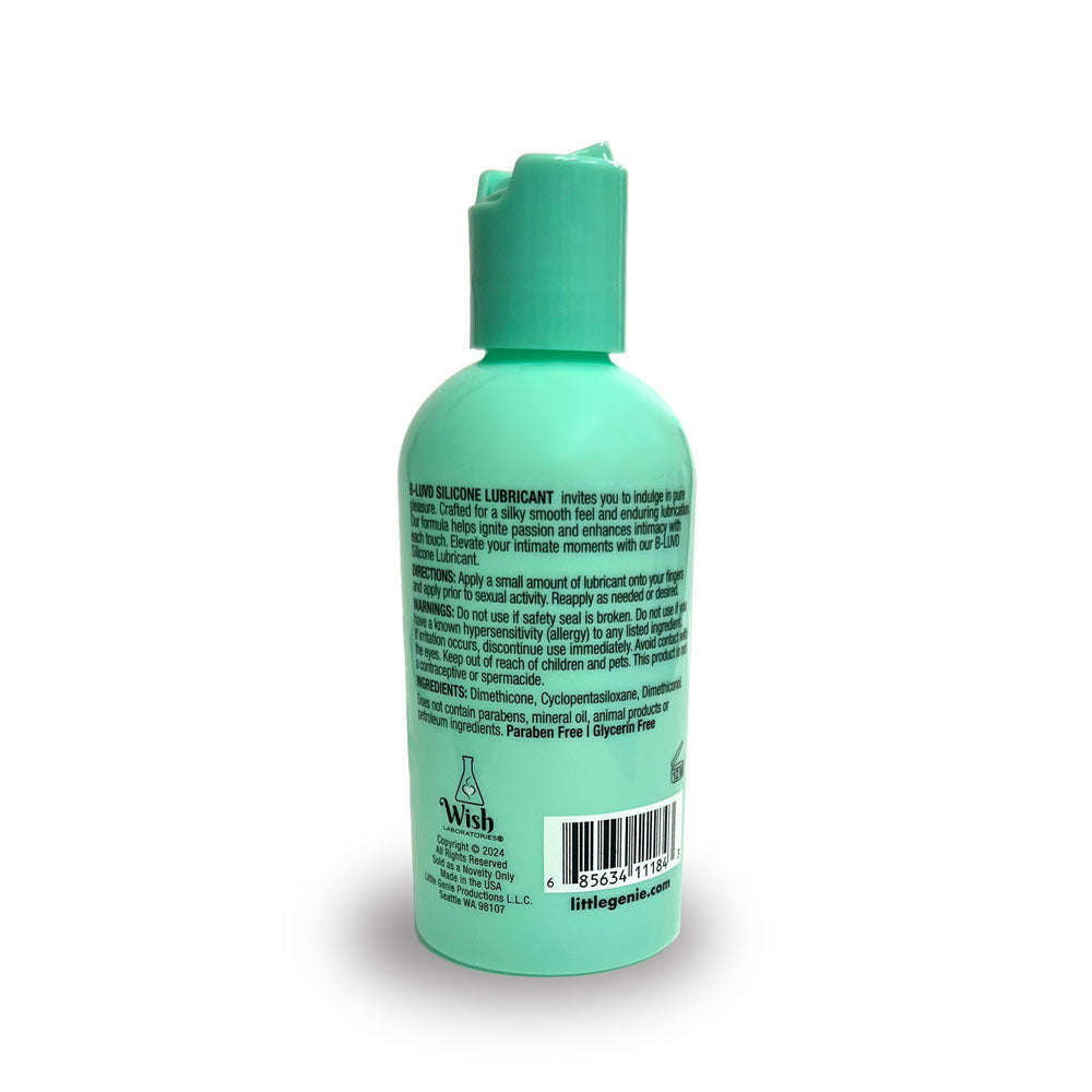 B-LUVD Silicone Lubricant - Silicone Lubricant - 118 ml Bottle on display with clear instructions.