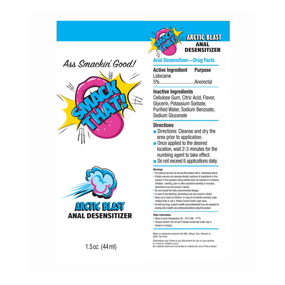 Smack That! Anal Desensitiser - Arctic Blast - Cooling Anal Desensitiser - 44 ml Tube packaging with usage instructions.