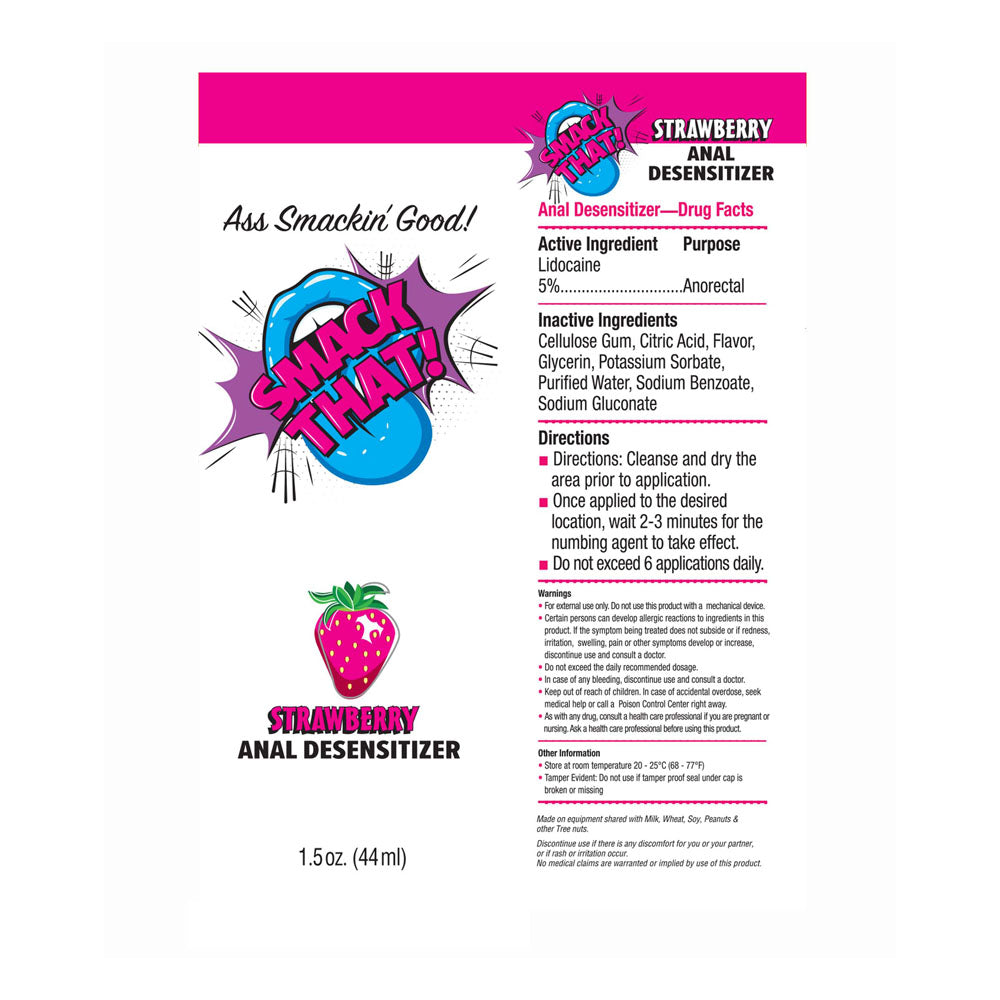 Smack That! Anal Desensitiser - Strawberry - Strawberry Flavoured Anal Desensitiser - 44 ml Tube packaging with instructions.