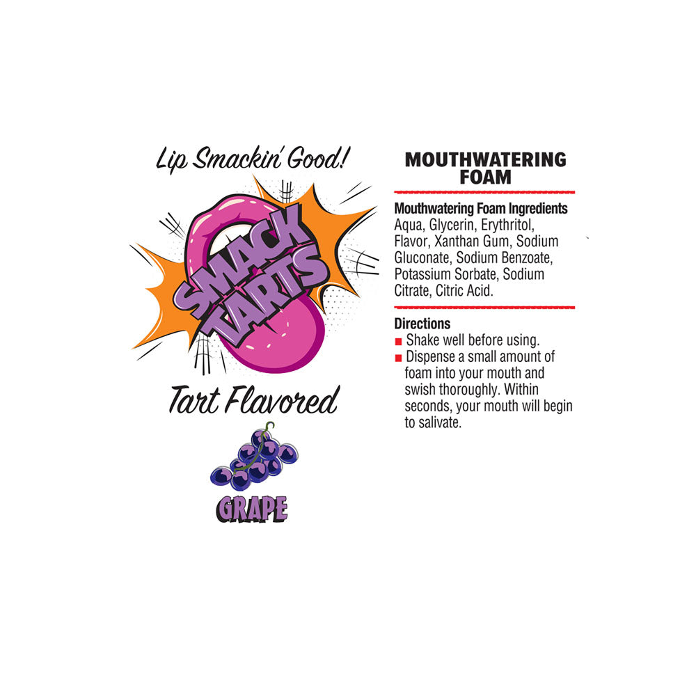 Smack Tarts mouthwatering foam grape flavored with ingredients and usage directions for sour grape oral lubricant.