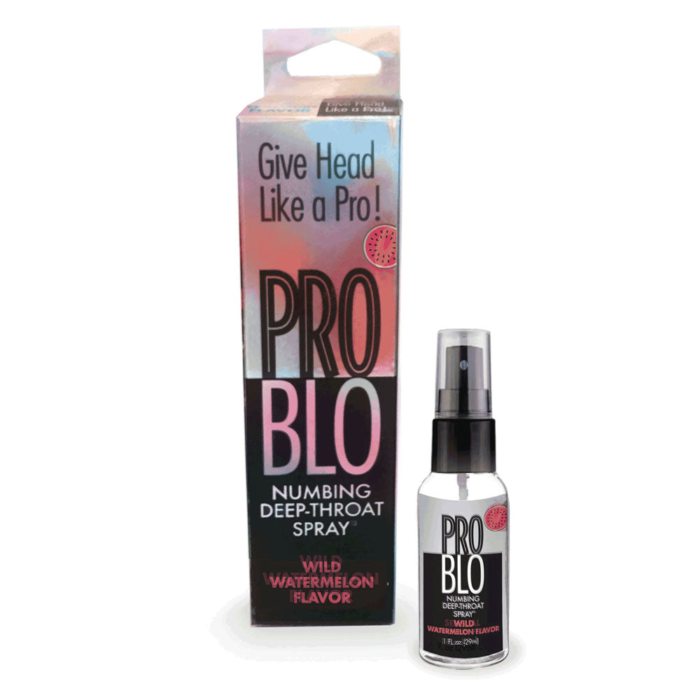 ProBlo Deep Throat Spray - Watermelon - Watermelon Flavoured Deep Throat Spray - 30 ml packaging and bottle.