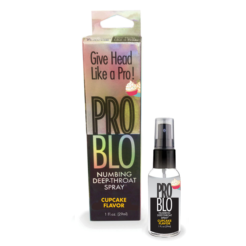 ProBlo Deep Throat Spray - Cupcake - Cupcake Flavoured Deep Throat Spray - 30 ml packaging and bottle.