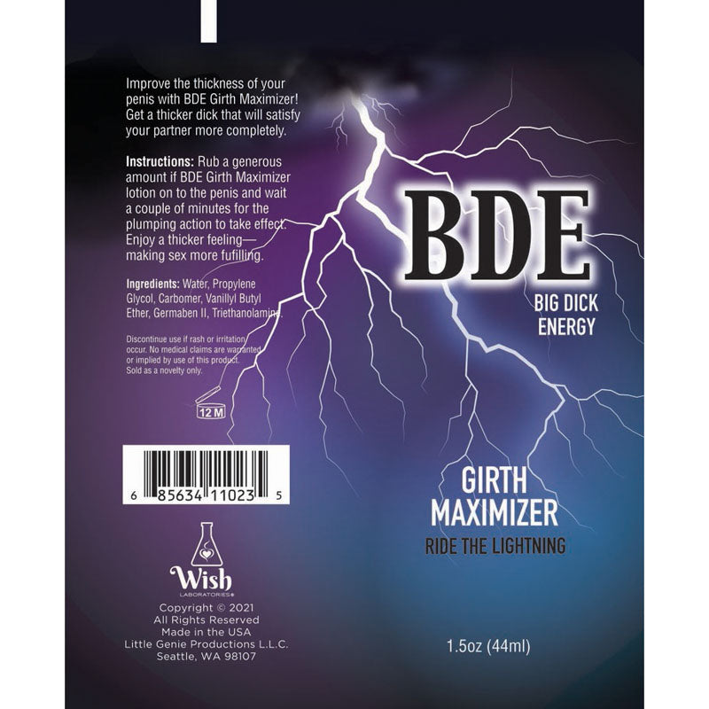 Big Dick Energy Girth Maximiser - Male Enlarger Cream - 44 ml Tube label showing ingredients and usage instructions.