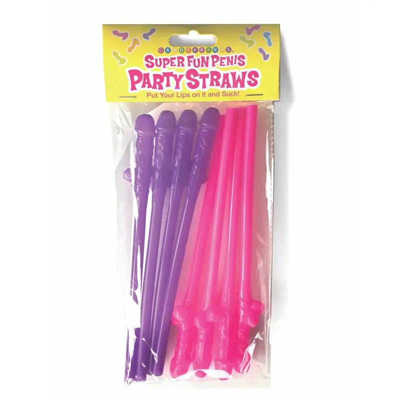Super Fun Penis Party Straws - Pink/Purple Dicky Straws - Set of 8 Little Genie Discreet Intimate Essentials.