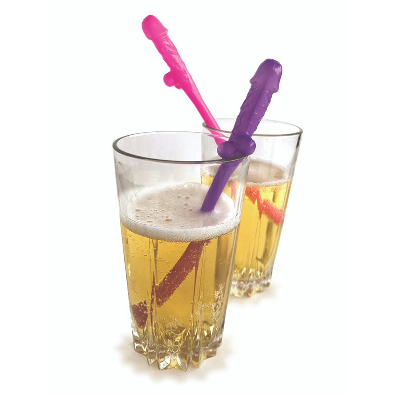 Super Fun Penis Party Straws - Pink/Purple Dicky Straws - Set of 8 in drinks for a festive celebration.