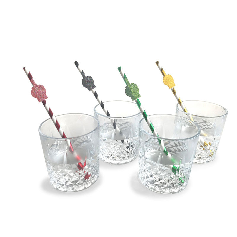 Happy Fucking Birthday Tall Party Straws - Party Straws - 8 Pack in glasses with fun sparkly toppers for a festive celebration.