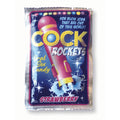 Cock Rockets strawberry oral sex candy packaging featuring a colorful design with playful graphics.