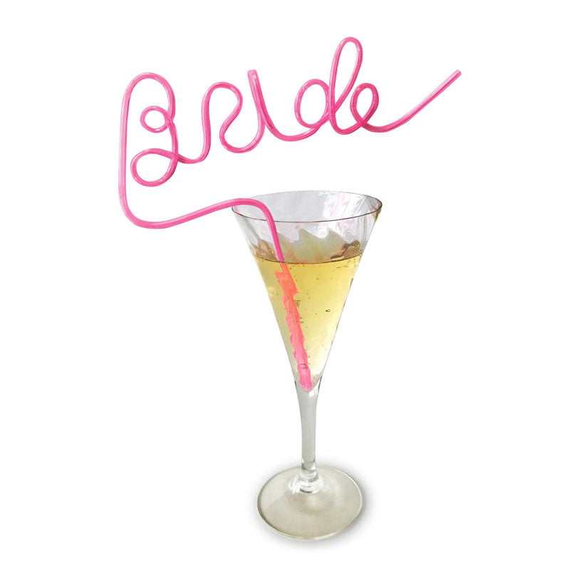 Glitterati - Bride Straw - Hens Party Novelty in a champagne glass with pink straw for stylish celebrations.
