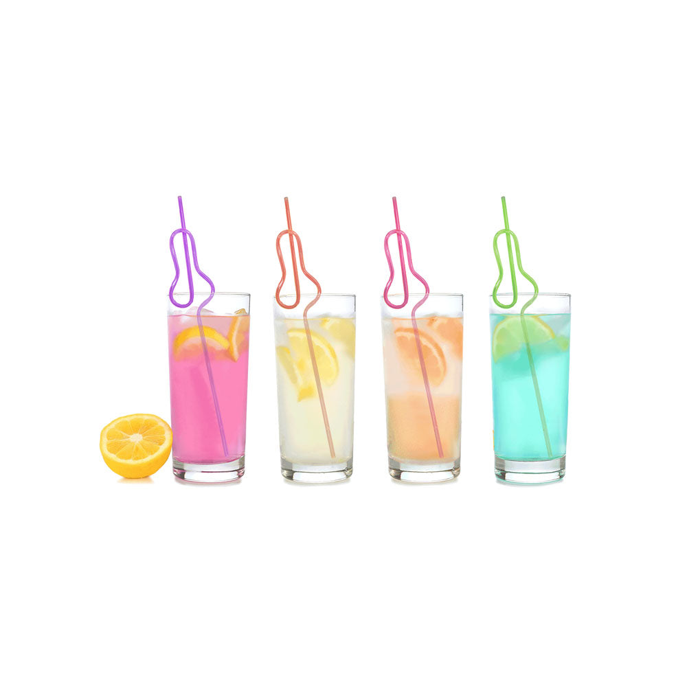 Glitterati Penis Silly Straws - Hen's Party Straws - 8 Pack in colorful drinks at a party.