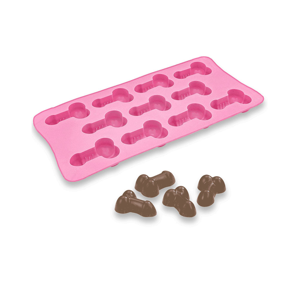 Super Fun Penis Silicone Ice Mould with chocolate treats, perfect for novelty parties and fun baking.