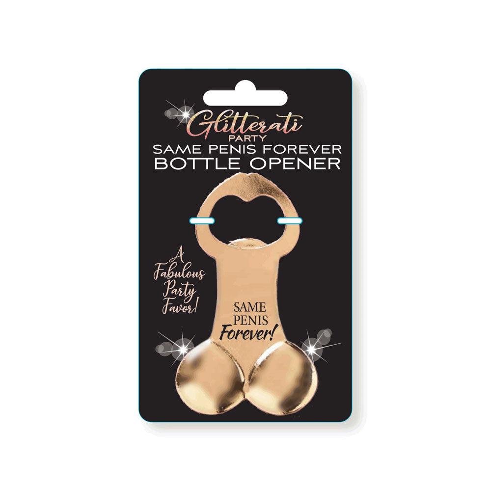 Glitterati Same Penis Forever Bottle Opener - Novelty Bottle Opener on a stylish packaging.