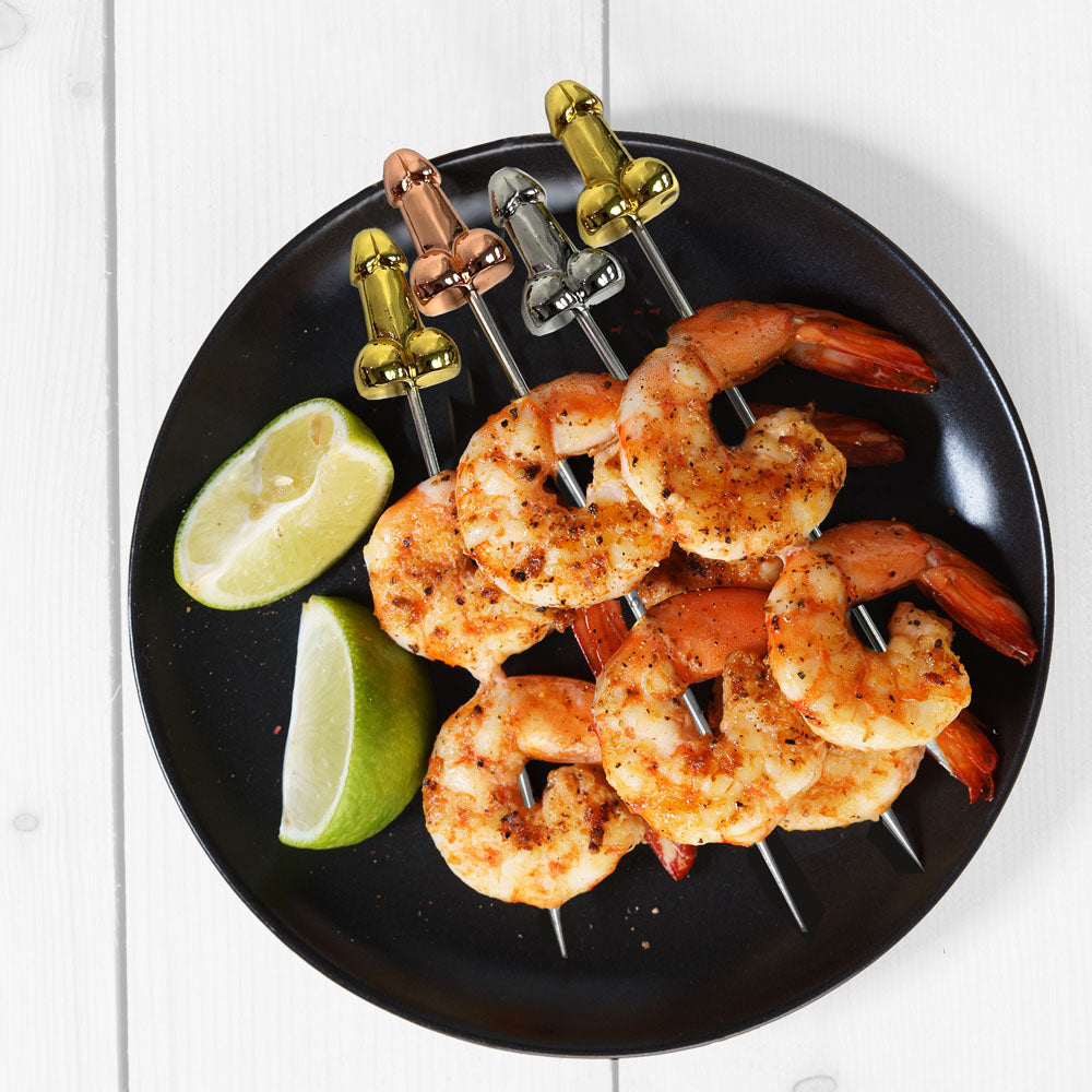 Glitterati Hors d'Oeuvre Picks - 6 Pack - Stainless Steel 18 cm Food Picks - Set of 6 with shrimp and lime