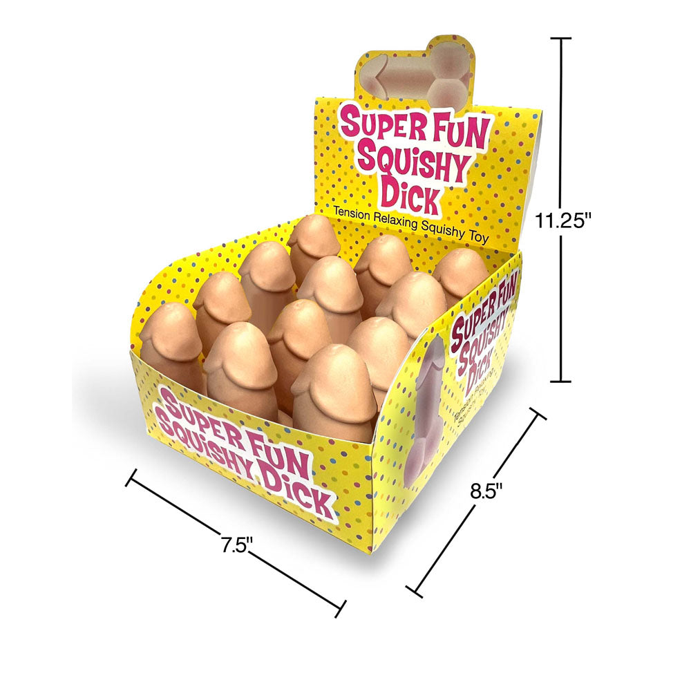 Super Fun Squishy Dick - Counter Display - Novelty Stress Penis - Counter Display of 12 in a colorful box.