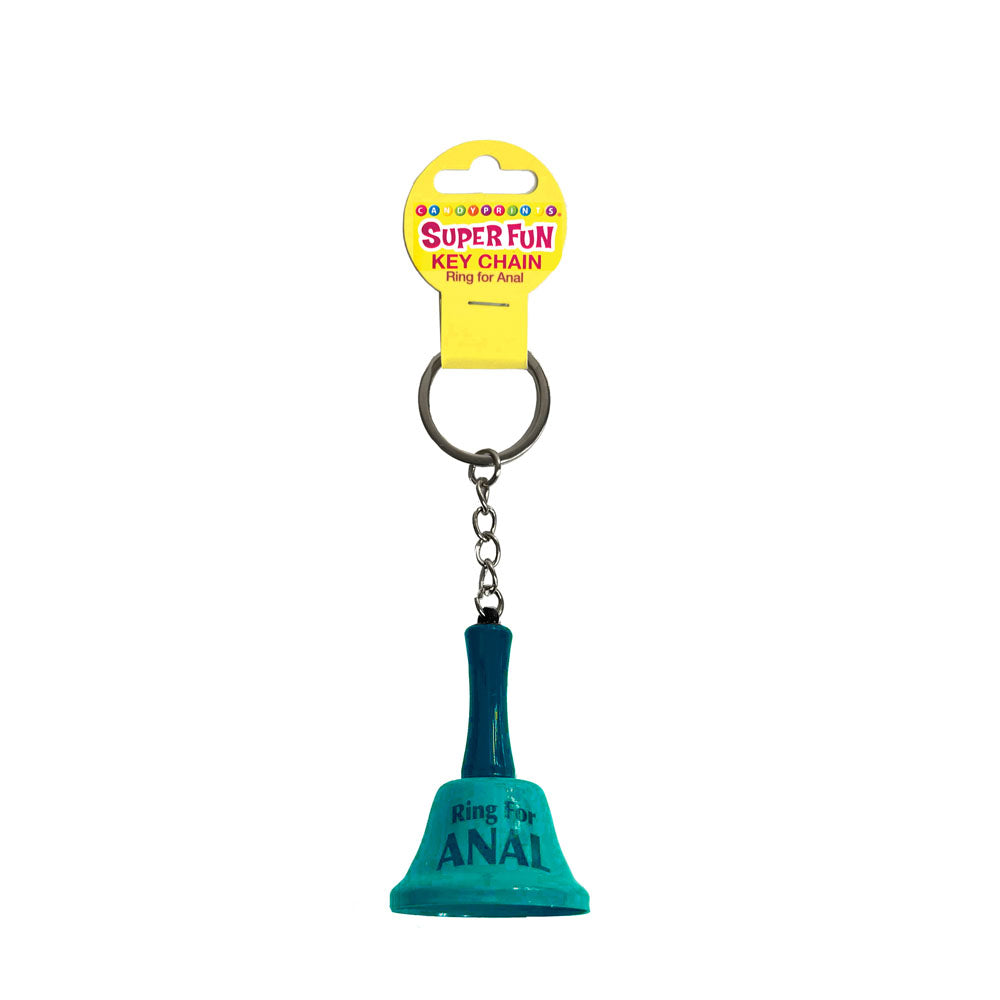 Super Fun Key Chain - Ring For Anal - Novelty Bell Keychain featuring a colorful design and cheeky text.