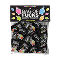 Funny fruit flavored candy bag with 25 packs of lollies featuring colorful middle fingers.
