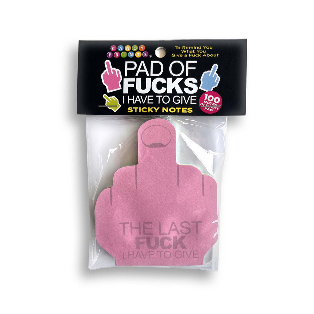 Last Fuck I Have To Give Sticky Notes - Multi  Novelty Sticky Notes - 100 Pack in pink middle finger design.