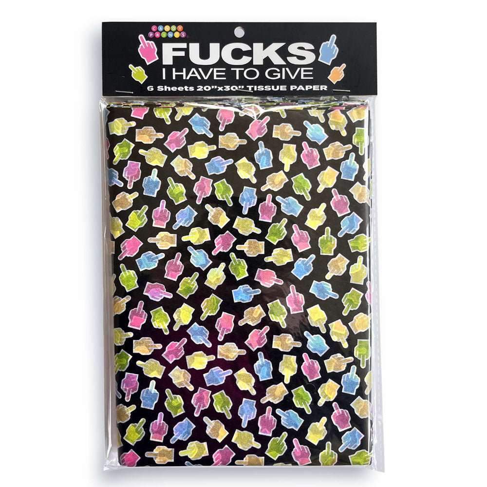 Fucks I Have To Give Tissue Paper Sheets - Novelty Decoration Sheets - 6 Pack with colorful middle fingers design