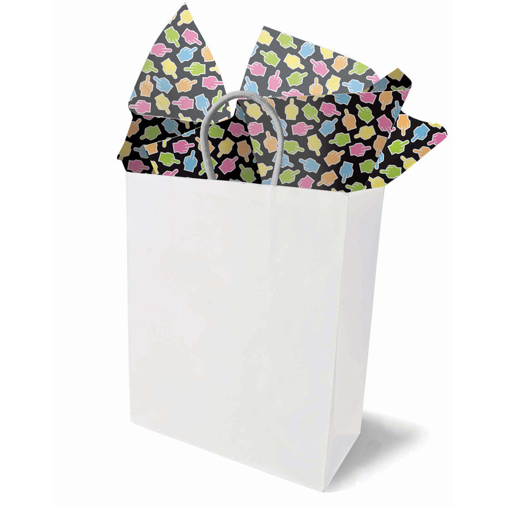 Fucks I Have To Give Tissue Paper Sheets - Novelty Decoration Sheets - 6 Pack peeking out of a gift bag.