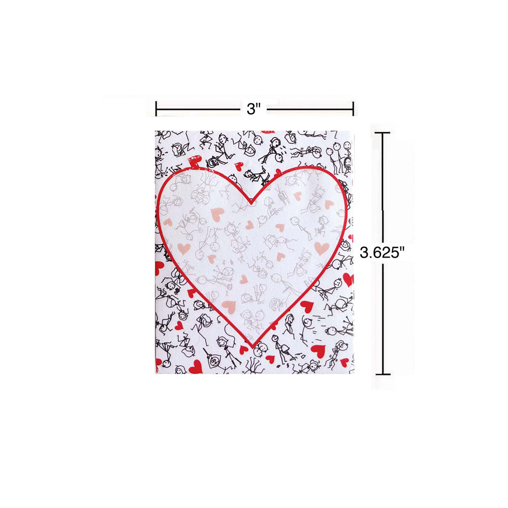 Naughty Stick Figure Sticky Notes - Novelty Sticky Notes - 100 Pack with humorous heart design and dimensions.