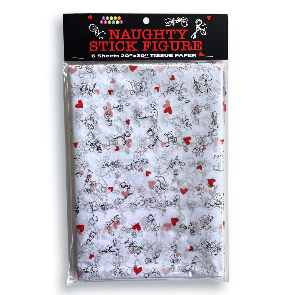 Naughty Stick Figure Tissue Paper Sheets - Novelty Decoration Sheets - 6 Pack displayed in packaging with playful designs.