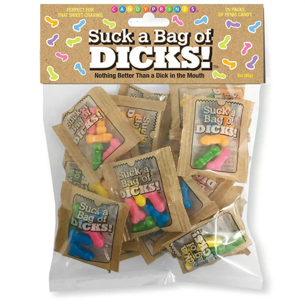 Suck a Bag of Dicks! Bag of 25 - Pecker Lollies - Bulk Bag of 25 Party Packs Little Genie Discreet Intimate Essentials.