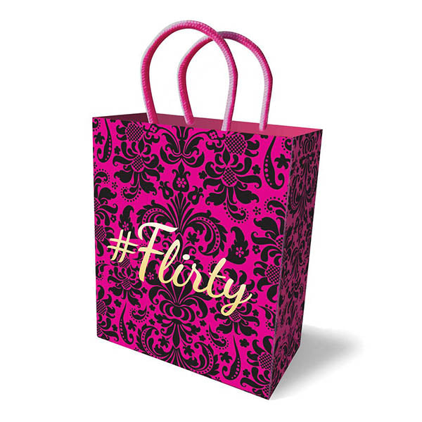 #FLIRTY Gift Bag - Novelty Gift Bag featuring a vibrant pink floral design and gold foil stamp for intimate gifts.